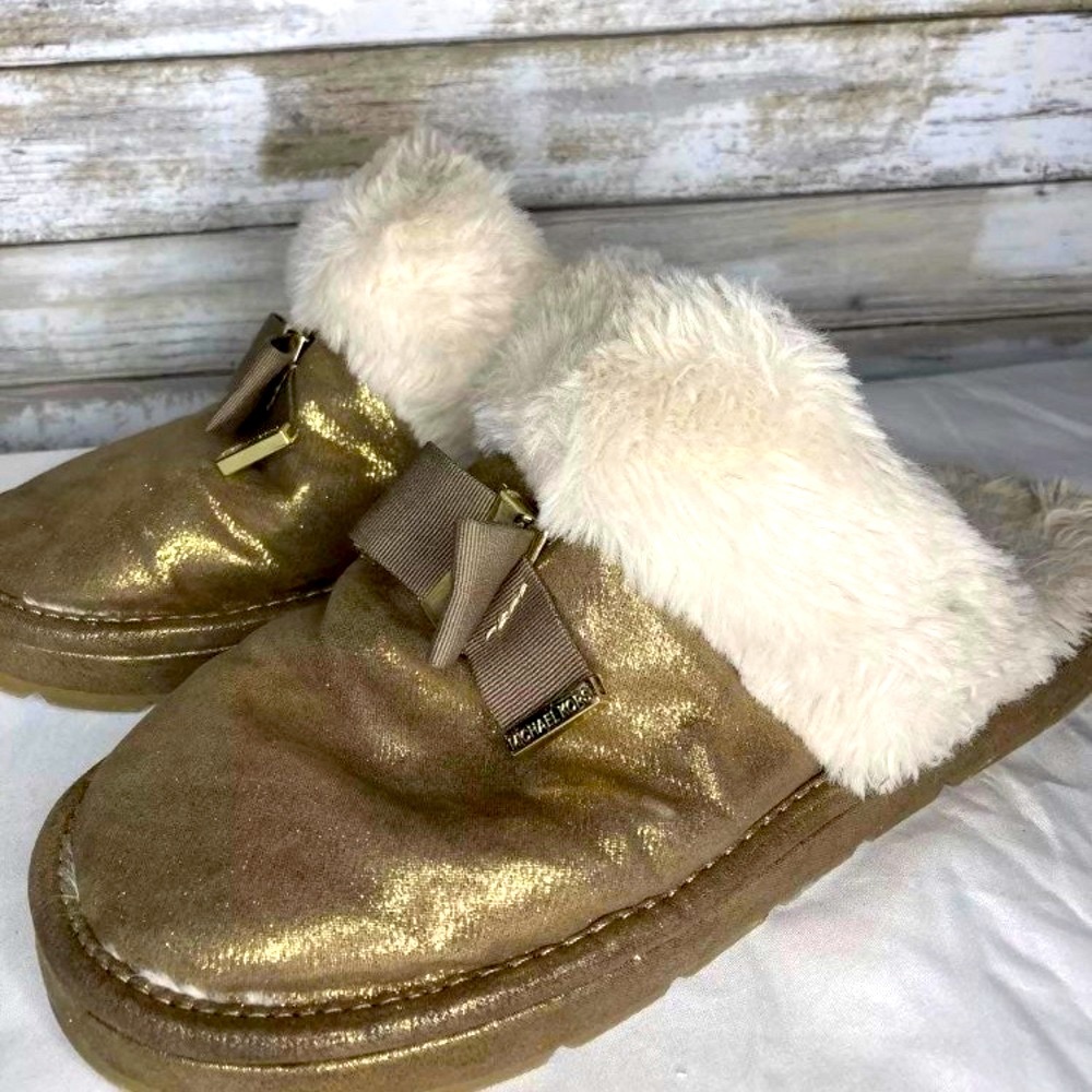Michael Kors Grace Bow Caramel Natural Slide-On Slippers  sz 5